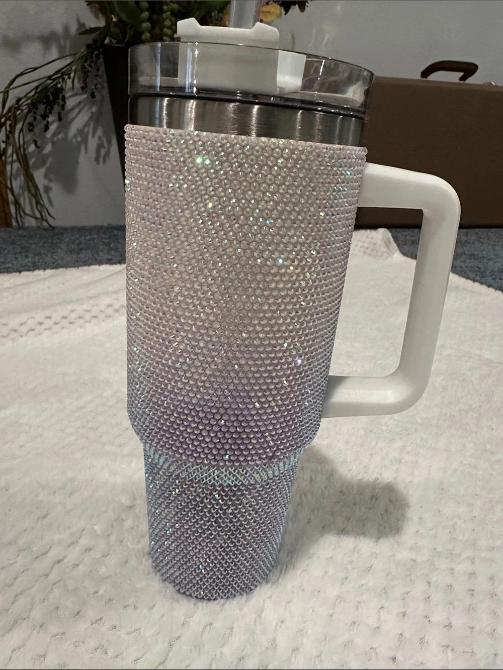 Sparkling Crystal Rhinestone Travel Tumbler - Iridescent Pink